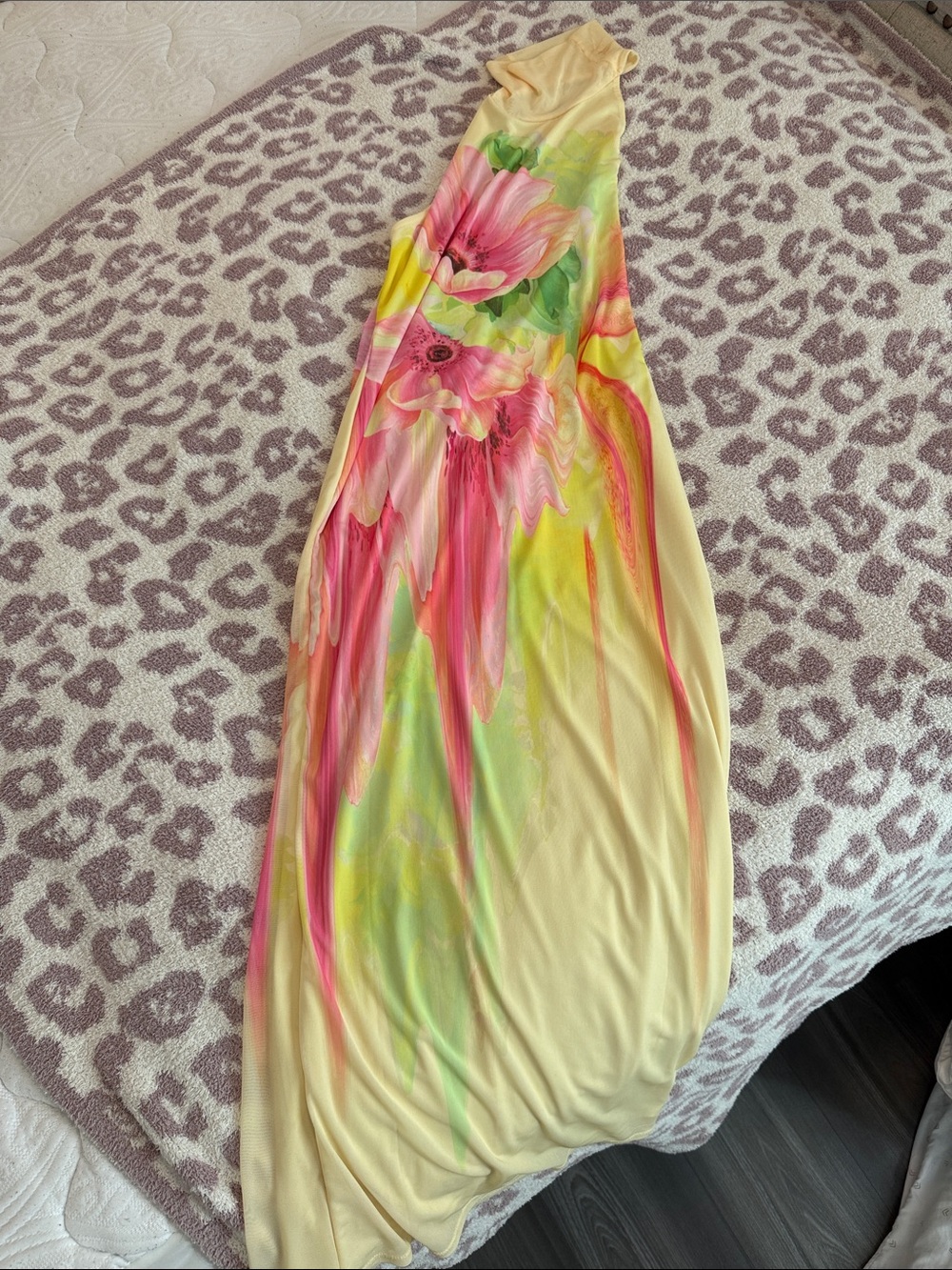 AFRM Yellow Midi backless dress with Pink Floral Watercolor Print